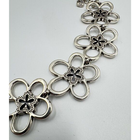 Brighton Silver Tone Daisy Flower Link Rhinestone Floral Bracelet Necklace set - Picture 11 of 16